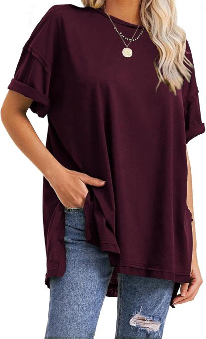 Womens Summer Oversized T Shirts 2025 Casual Short Sleeve Loose Maternity Tops Crewneck Tunic Plus Gym Workout Top