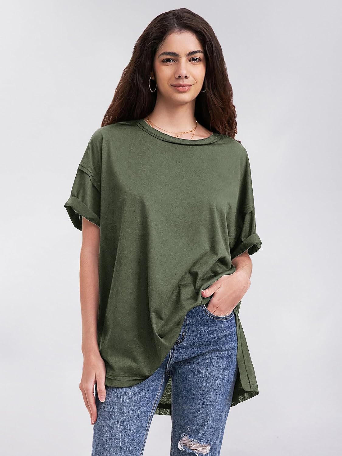 Womens Summer Oversized T Shirts 2025 Casual Short Sleeve Loose Maternity Tops Crewneck Tunic Plus Gym Workout Top