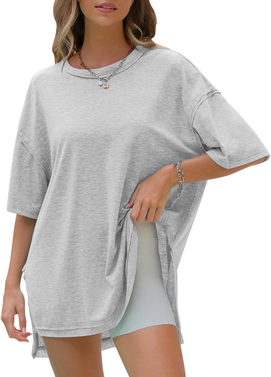 Womens Summer Oversized T Shirts 2025 Casual Short Sleeve Loose Maternity Tops Crewneck Tunic Plus Gym Workout Top