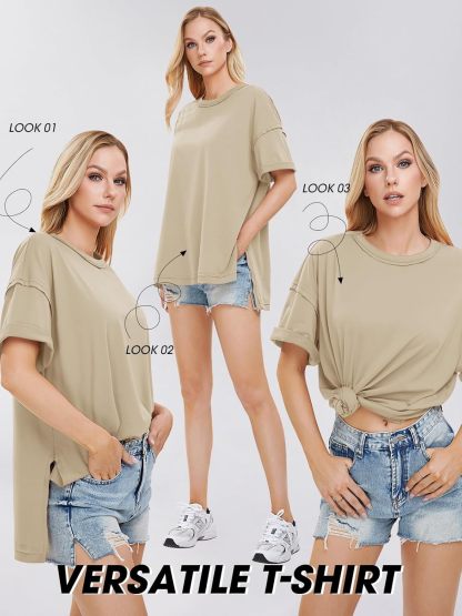 Womens Summer Oversized T Shirts 2025 Casual Short Sleeve Loose Maternity Tops Crewneck Tunic Plus Gym Workout Top