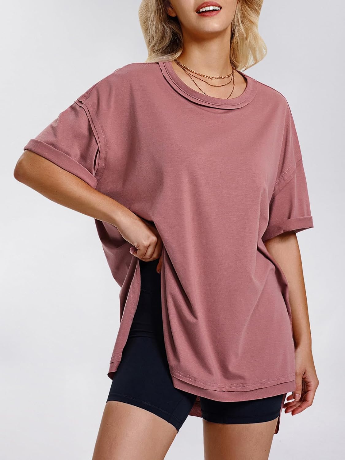 Womens Summer Oversized T Shirts 2025 Casual Short Sleeve Loose Maternity Tops Crewneck Tunic Plus Gym Workout Top