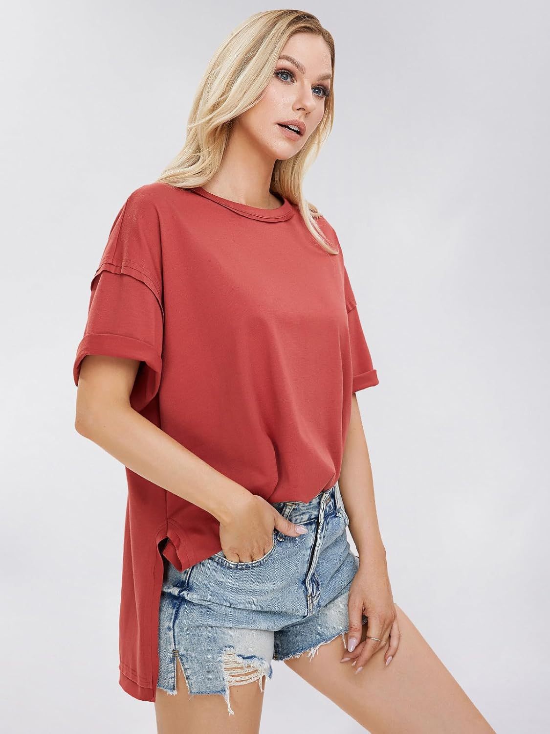 Womens Summer Oversized T Shirts 2025 Casual Short Sleeve Loose Maternity Tops Crewneck Tunic Plus Gym Workout Top