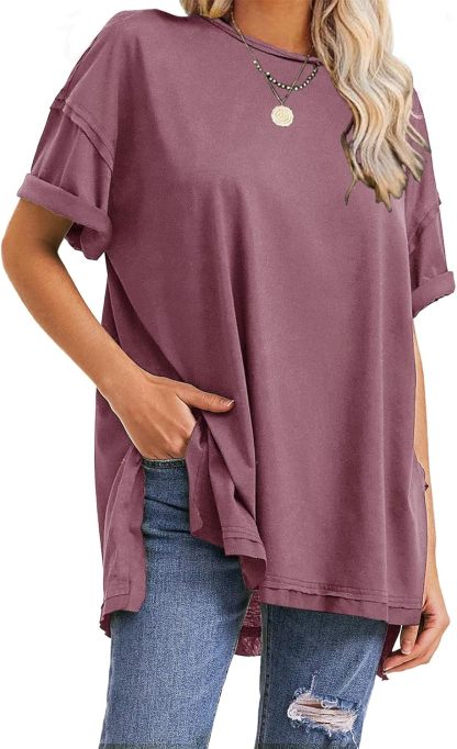 Womens Summer Oversized T Shirts 2025 Casual Short Sleeve Loose Maternity Tops Crewneck Tunic Plus Gym Workout Top