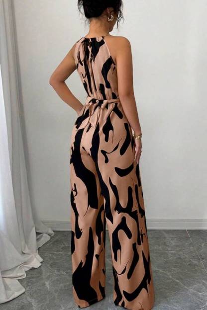 Abstract Print Halter Neck Wide-Leg Jumpsuit