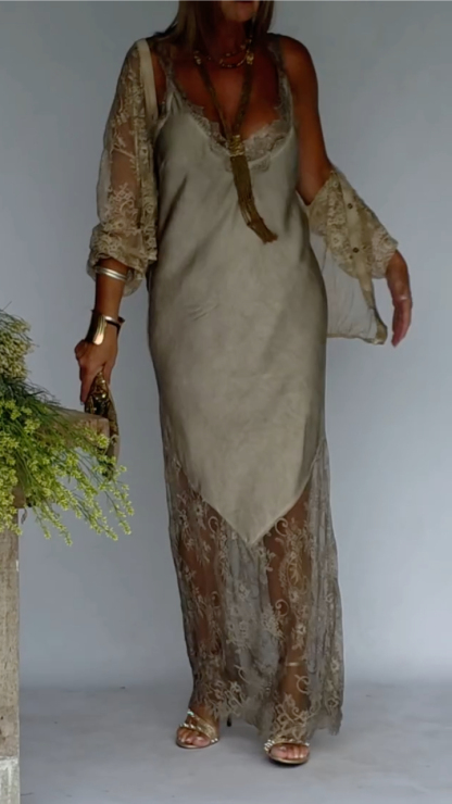 Women's Lace-Trimmed Slip Dress & Cardigan Set