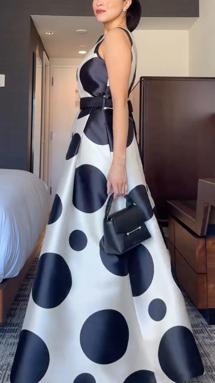 Black & White Polka Dot Satin Gown