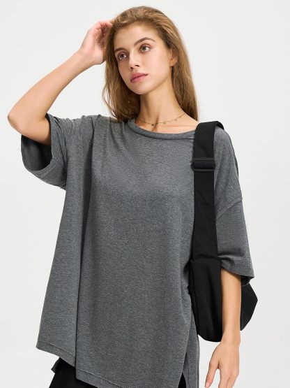 Womens Summer Oversized T Shirts 2025 Casual Short Sleeve Loose Maternity Tops Crewneck Tunic Plus Gym Workout Top