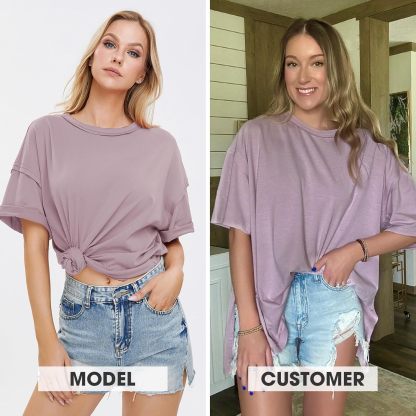 Womens Summer Oversized T Shirts 2025 Casual Short Sleeve Loose Maternity Tops Crewneck Tunic Plus Gym Workout Top