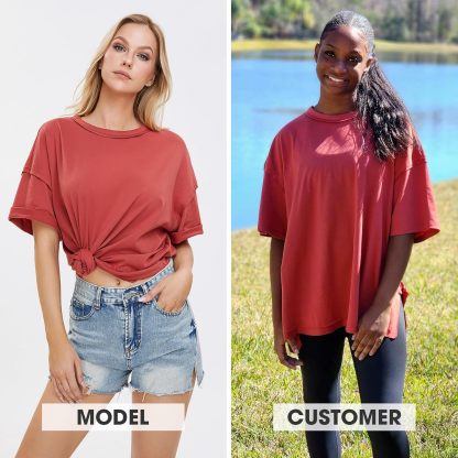 Womens Summer Oversized T Shirts 2025 Casual Short Sleeve Loose Maternity Tops Crewneck Tunic Plus Gym Workout Top