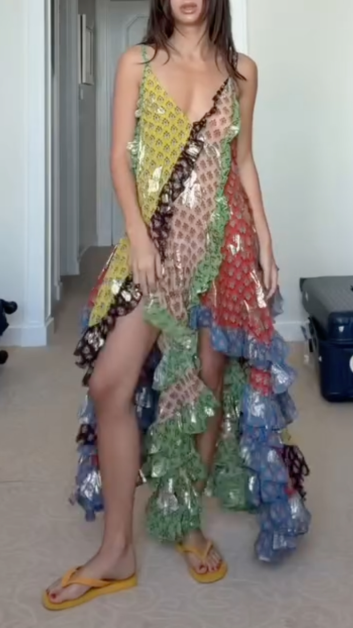 Multicolor Ruffled Patchwork Maxi Dress