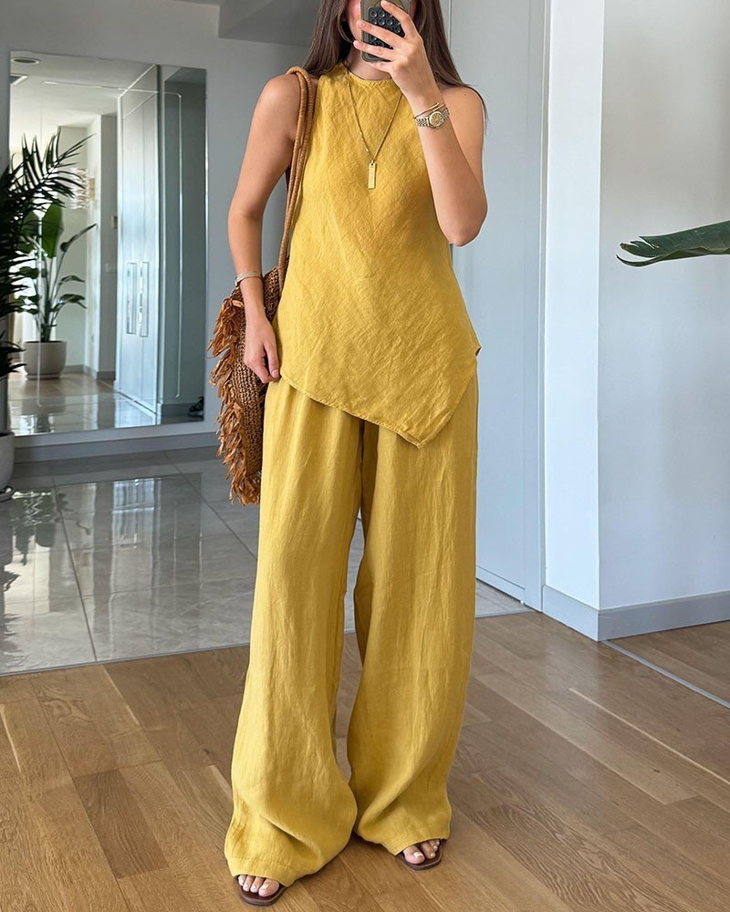 Irregular sleeveless casual two-piece set