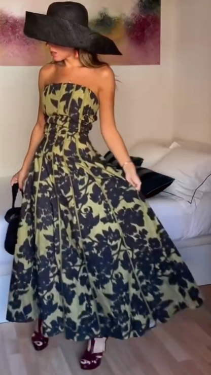 Women's Printed Patchwork Detachable Sleeve Elegant Dress