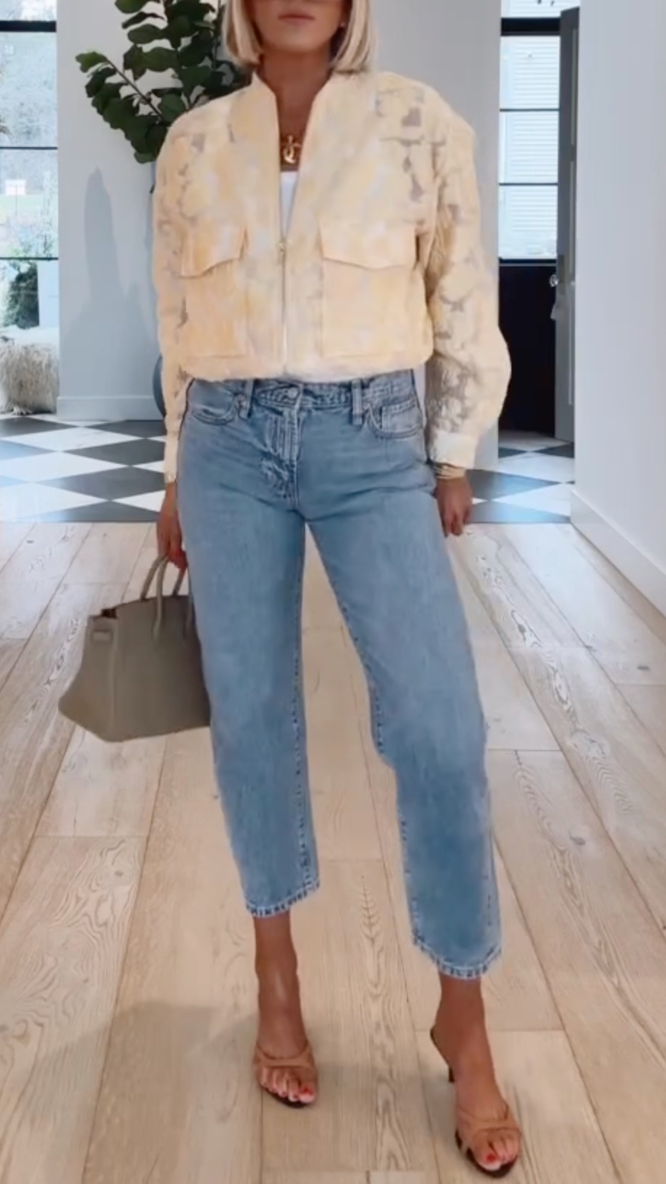 Apricot Jacquard Short Bomber Jacketit