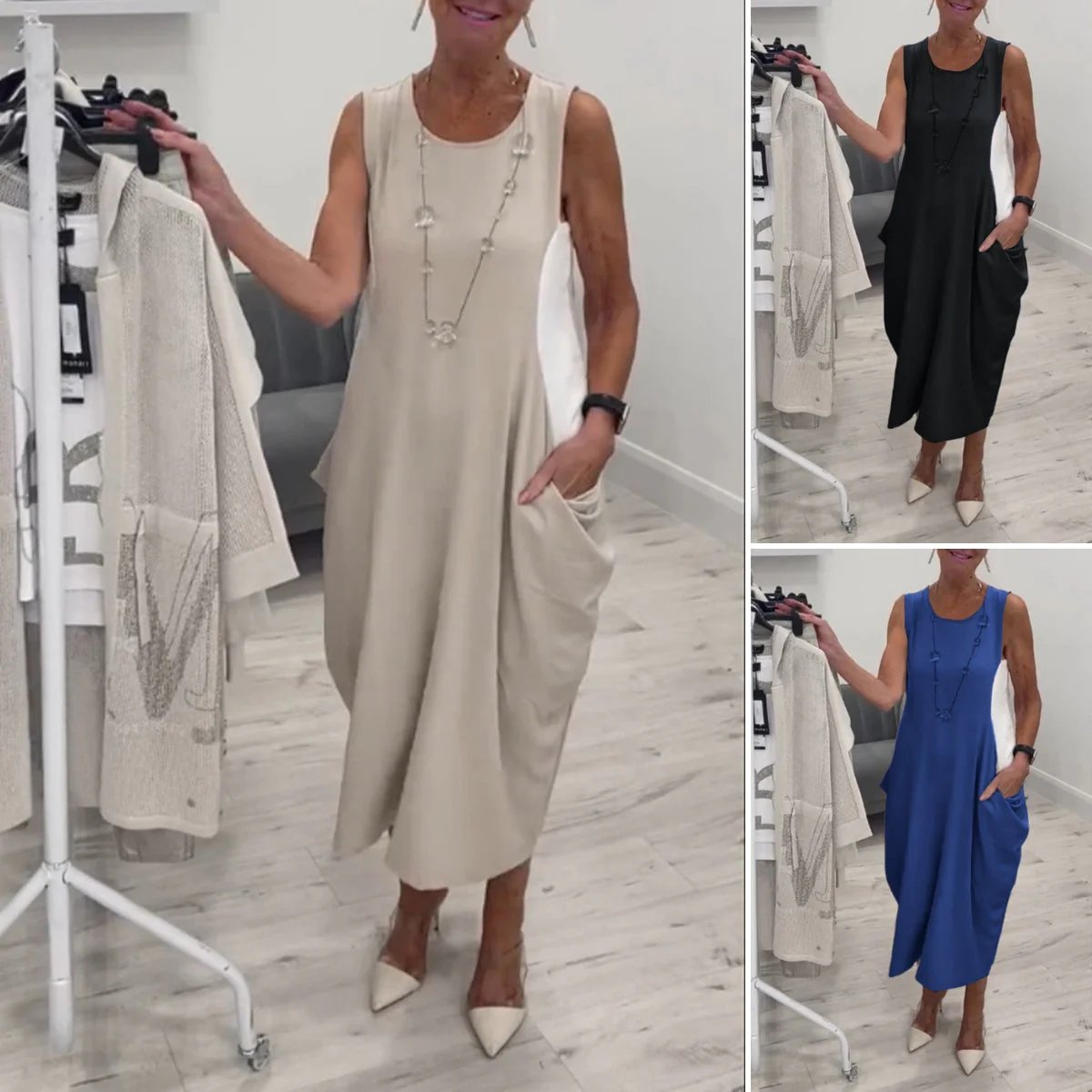 Simple Sleeveless Dress with Pockets