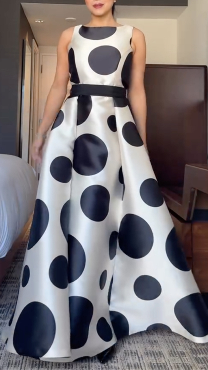 Black & White Polka Dot Satin Gown