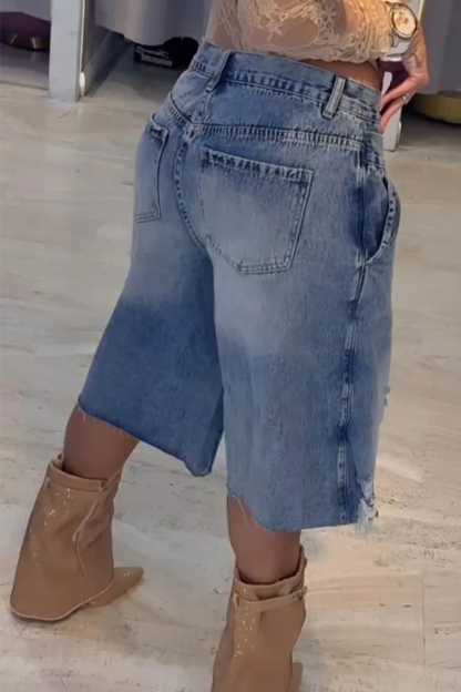 Women's Faux Two-Piece Style Mid-Length Jeans