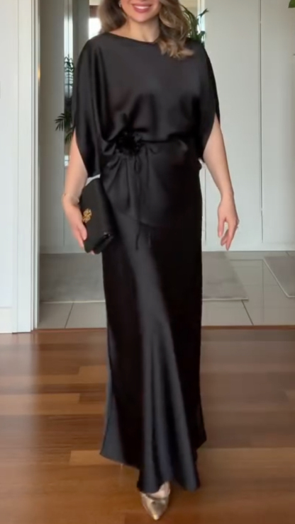 Women's Round Neck Satin Waist-Cinching Elegant Suit