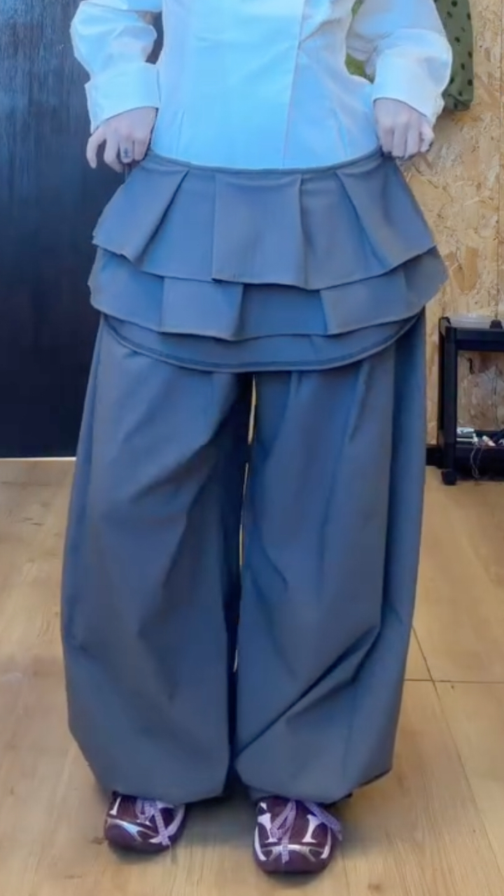 Women's Ruffled Belt + Wide-Leg Lantern Pants