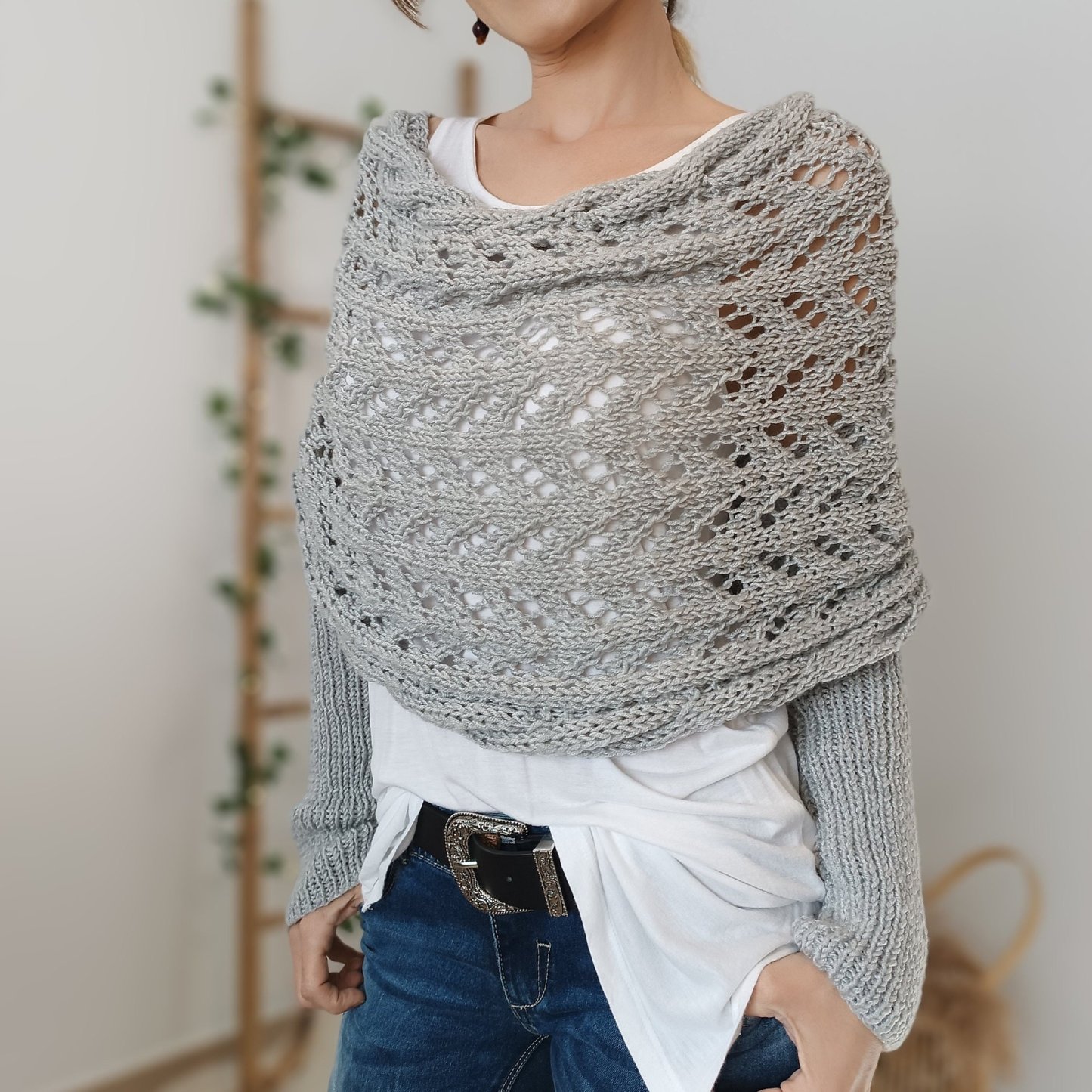 Scarf With Sleeves, Knitted Cable Wrap