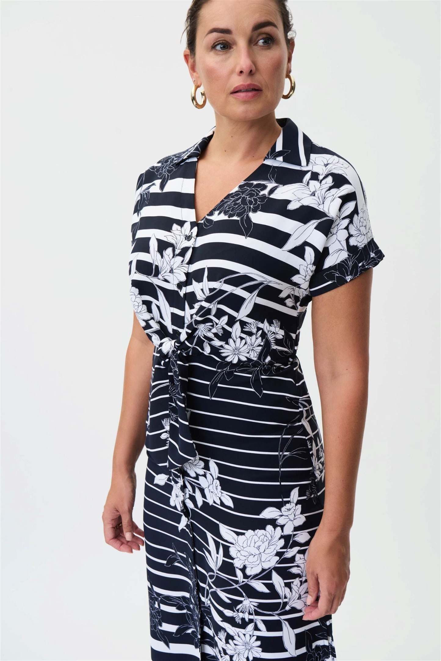 Midnight & Vanilla Print Front Tie Dress Style