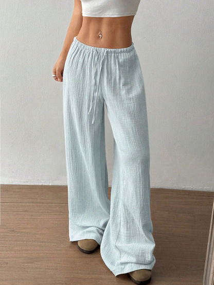 Ladies' Drawstring Solid Color Casual Loose Pants