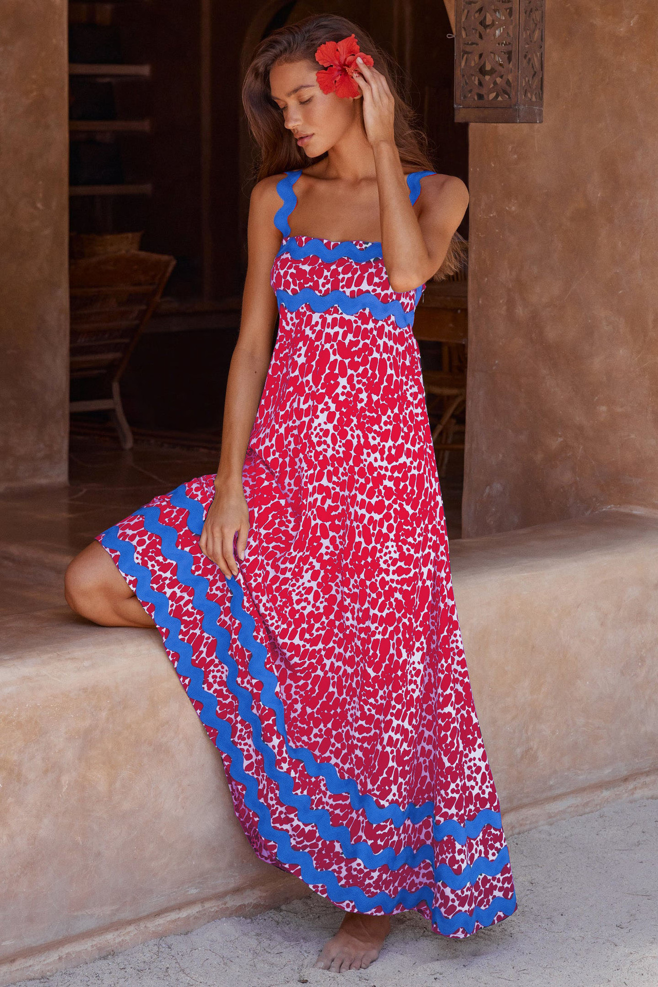Ladies' Spaghetti Strap Patchwork Printed Casual Dress