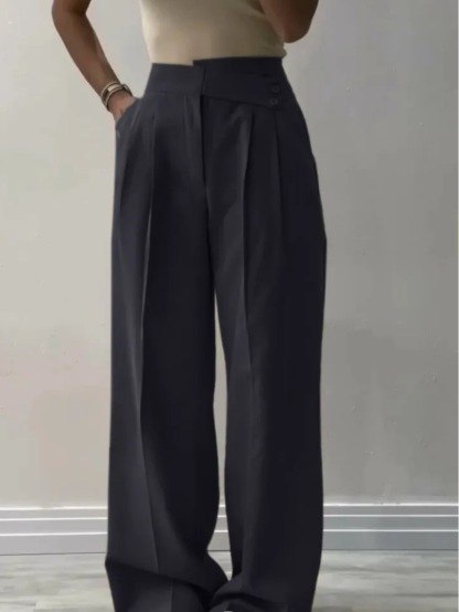 Women's Fashion Solid Color Irregular Waist Wide Leg Pants