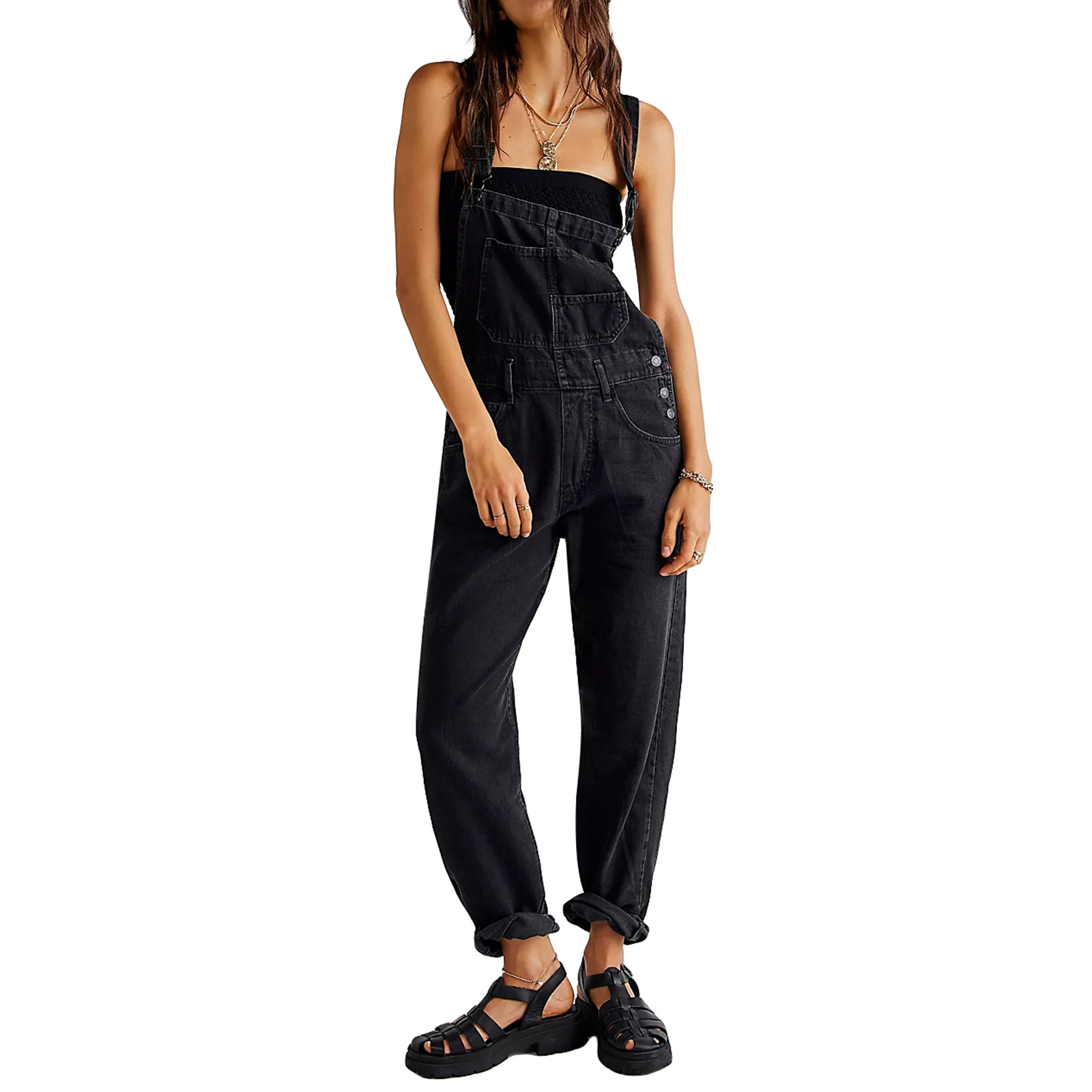 Women's Shoulder Strap Splicing Casual Jumpsuit