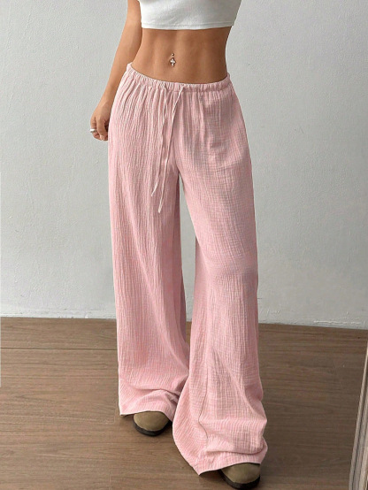 Ladies' Drawstring Solid Color Casual Loose Pants