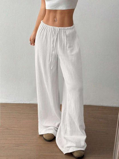 Ladies' Drawstring Solid Color Casual Loose Pants
