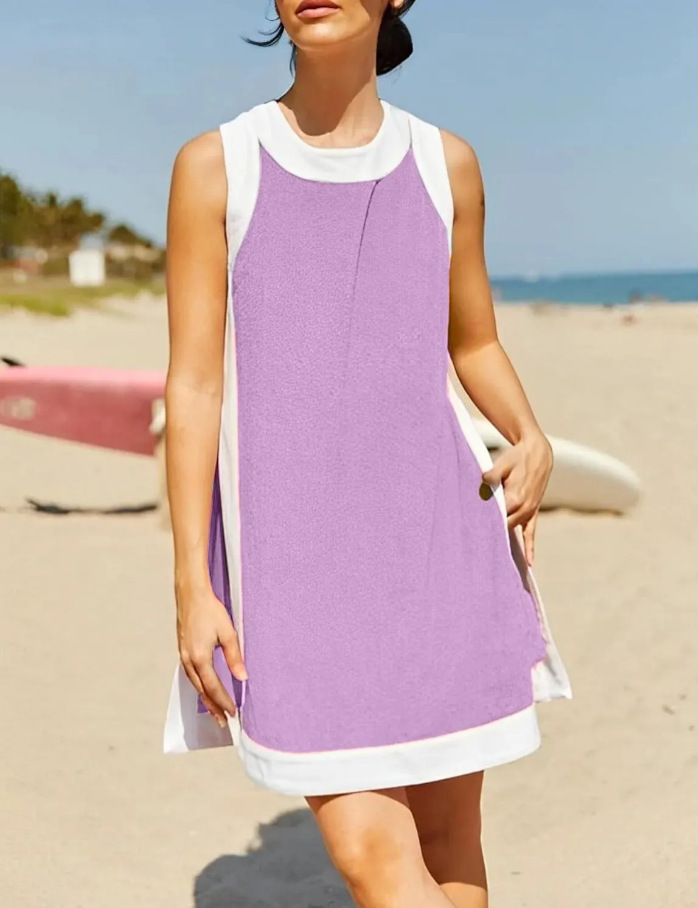 Women's Round Neck Spliced Long Top+ Shorts Casual Set