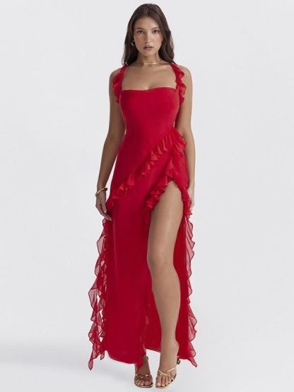 Ladies' Camisole with Irregular Stitching Lace and Slit for Casual Wear Dress