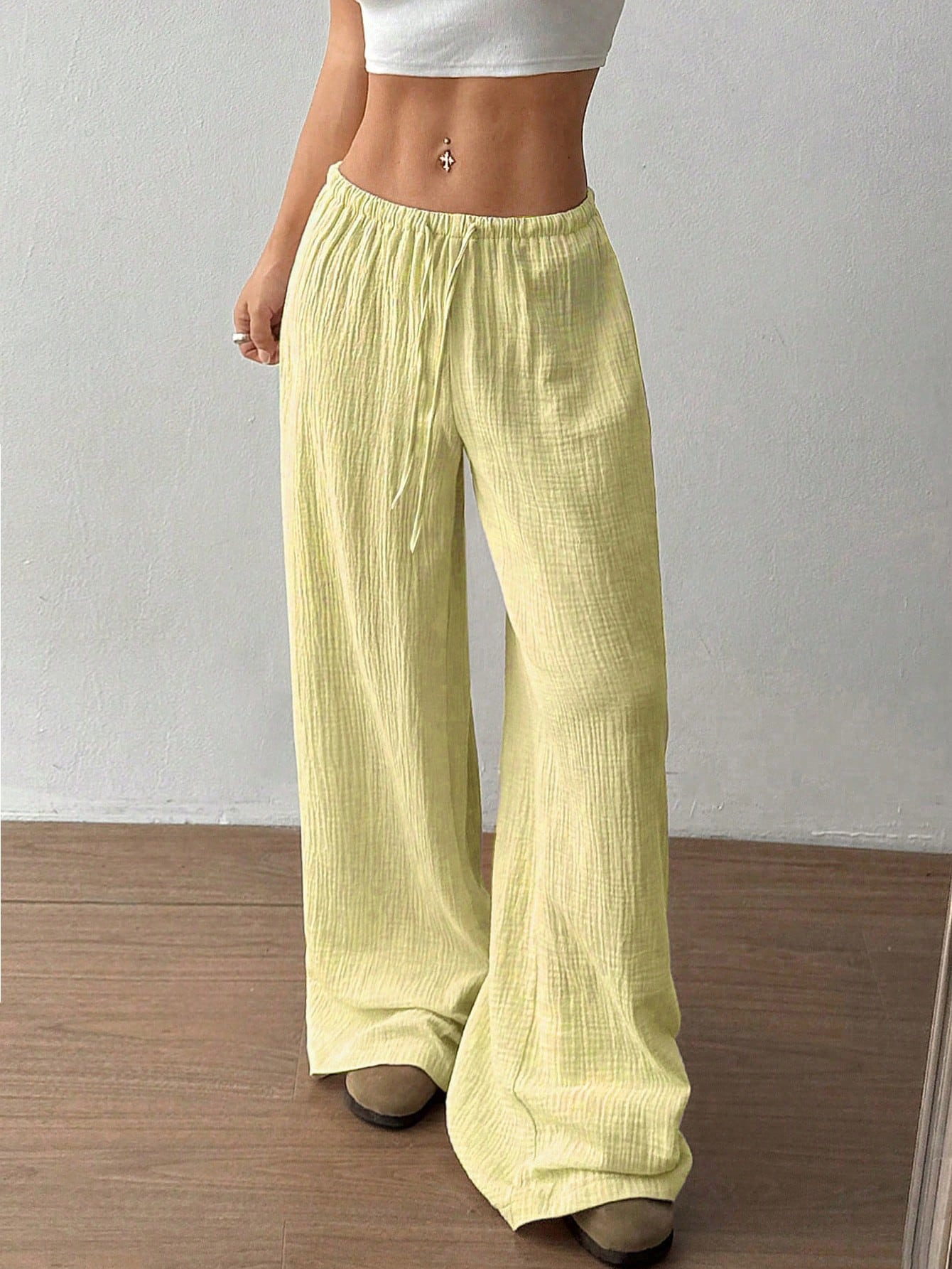 Ladies' Drawstring Solid Color Casual Loose Pants
