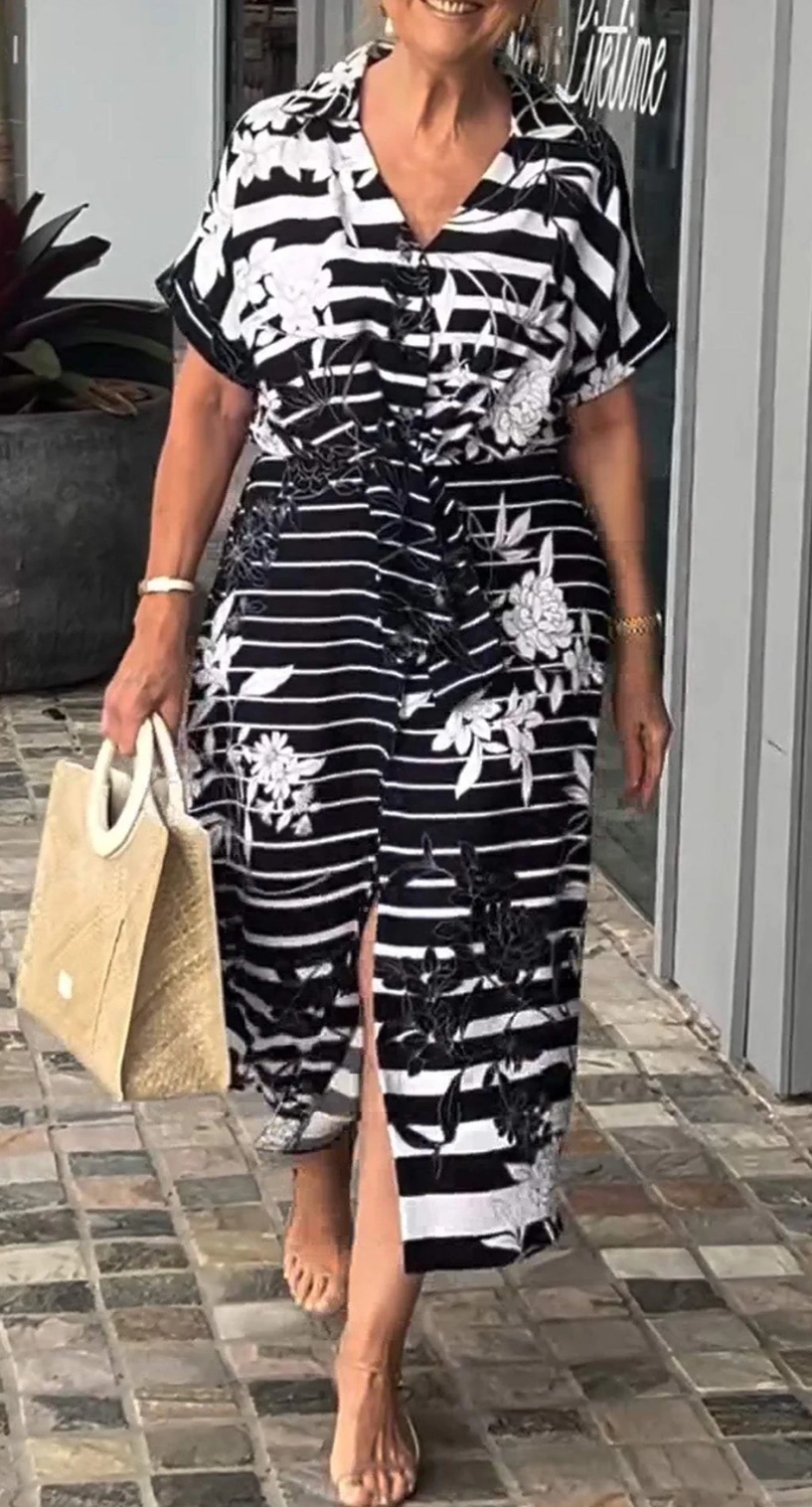 Midnight & Vanilla Print Front Tie Dress Style