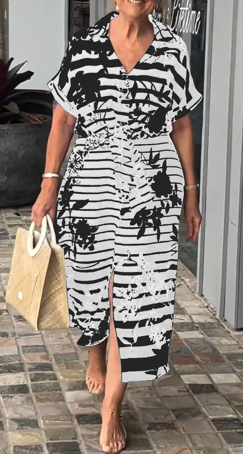 Midnight & Vanilla Print Front Tie Dress Style