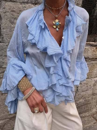 Ruffle Tiered Long Sleeve Blouse