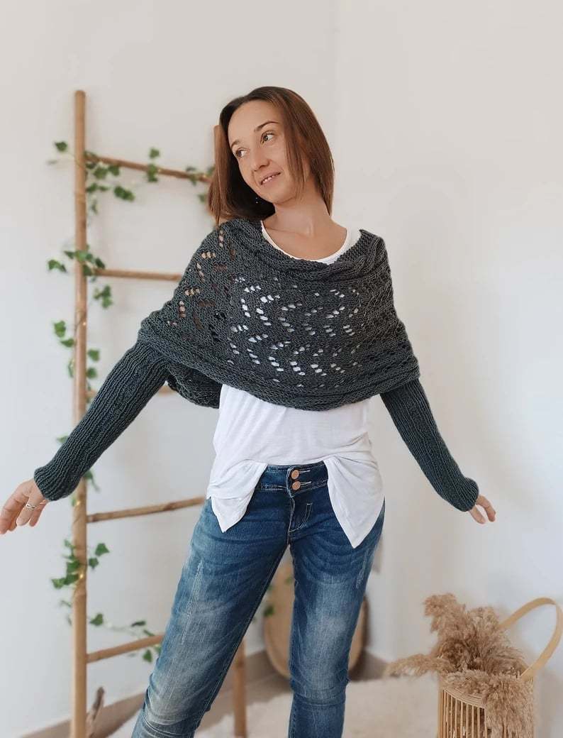 Scarf With Sleeves, Knitted Cable Wrap