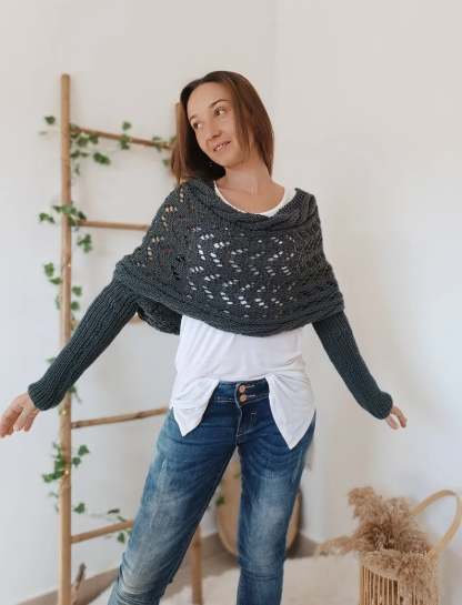 Scarf With Sleeves, Knitted Cable Wrap