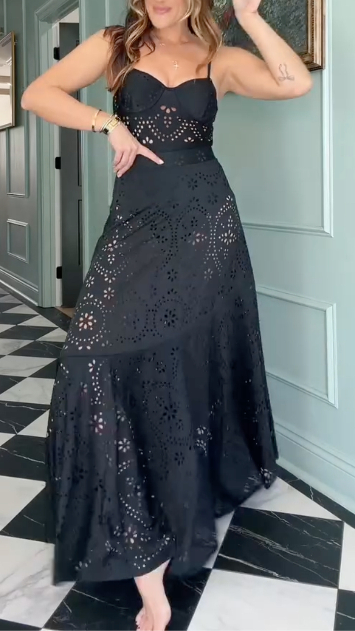 Women's Laser-Cut Openwork Underwire One-Piece Swimsuit & High-Waisted Wrap Skirt Set