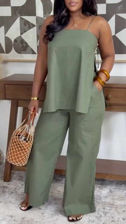 Women's Basic Suspender Wide-Leg Pants Suit