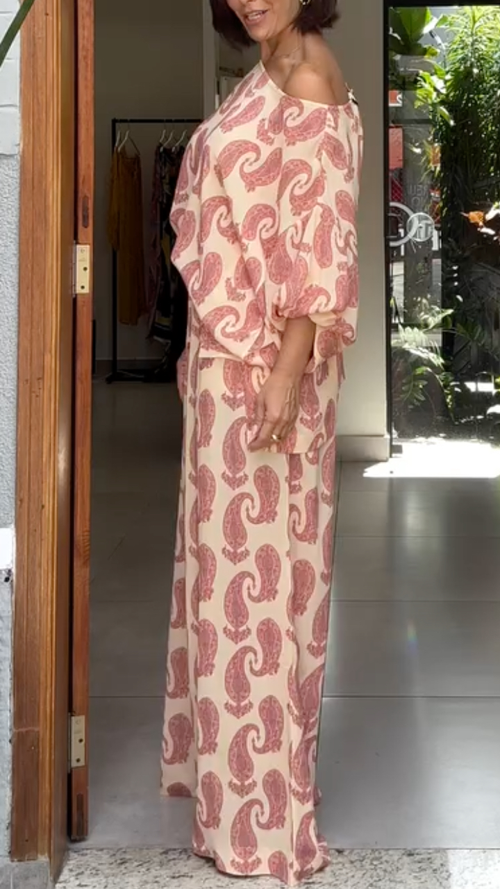 Pink Paisley Print 2‐Piece Set