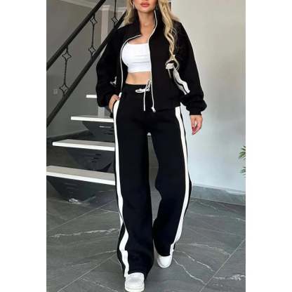 🔥Women's Striped Zipper Jacket & Casual Pants 2-Piece Set