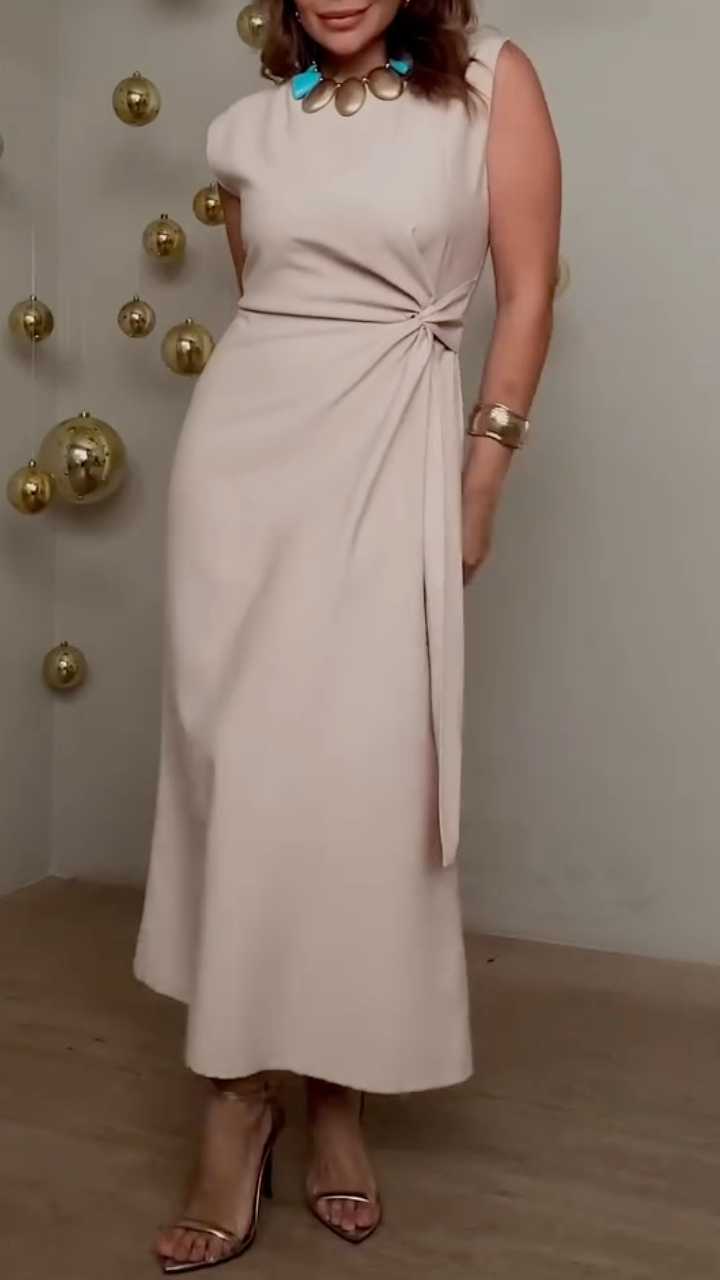 Women's Round Neck Fitted Waist Elegant Dress