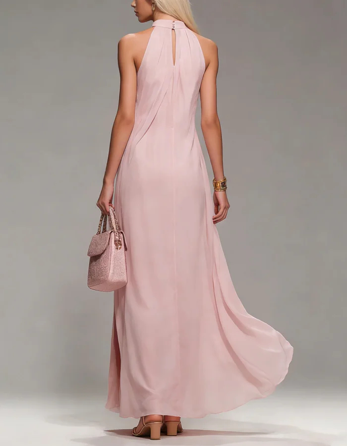 Halter Sleeveless Slit Chiffon Maxi Dress