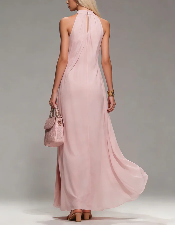 Halter Sleeveless Slit Chiffon Maxi Dress