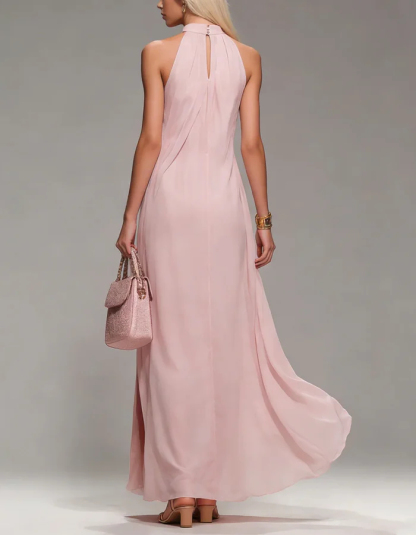Halter Sleeveless Slit Chiffon Maxi Dress