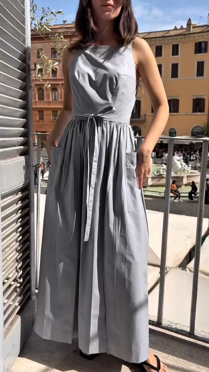 Women's Pure Cotton Halter Neck Vest Dress With Pleats A-Line Dress