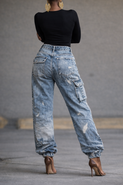 Women's Two-Piece Workwear Zipper Casual Jeans