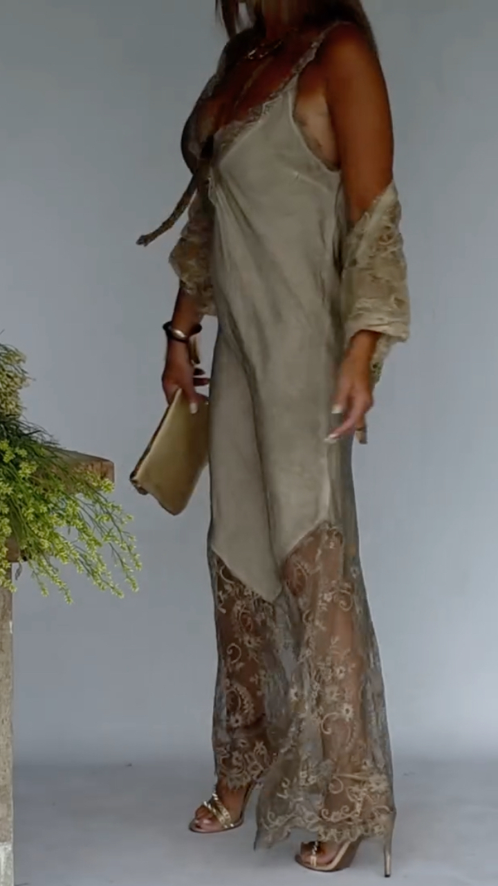 Women's Lace-Trimmed Slip Dress & Cardigan Set