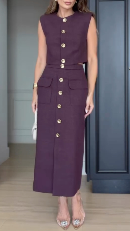 Purple Tweed Two-Piece Skirt Suit